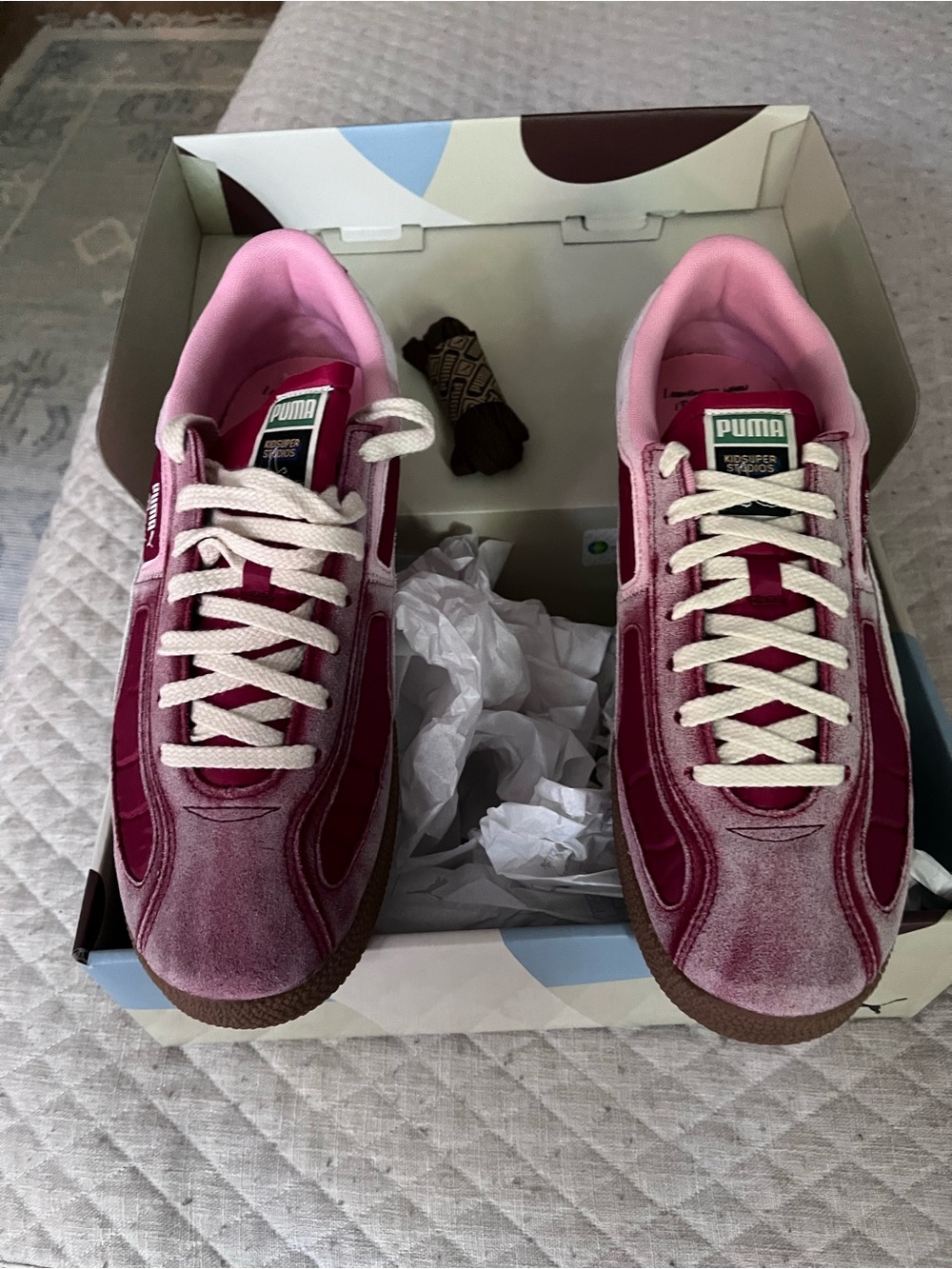 Puma Pink and Burgundy Velvet Low-Top Sneakers